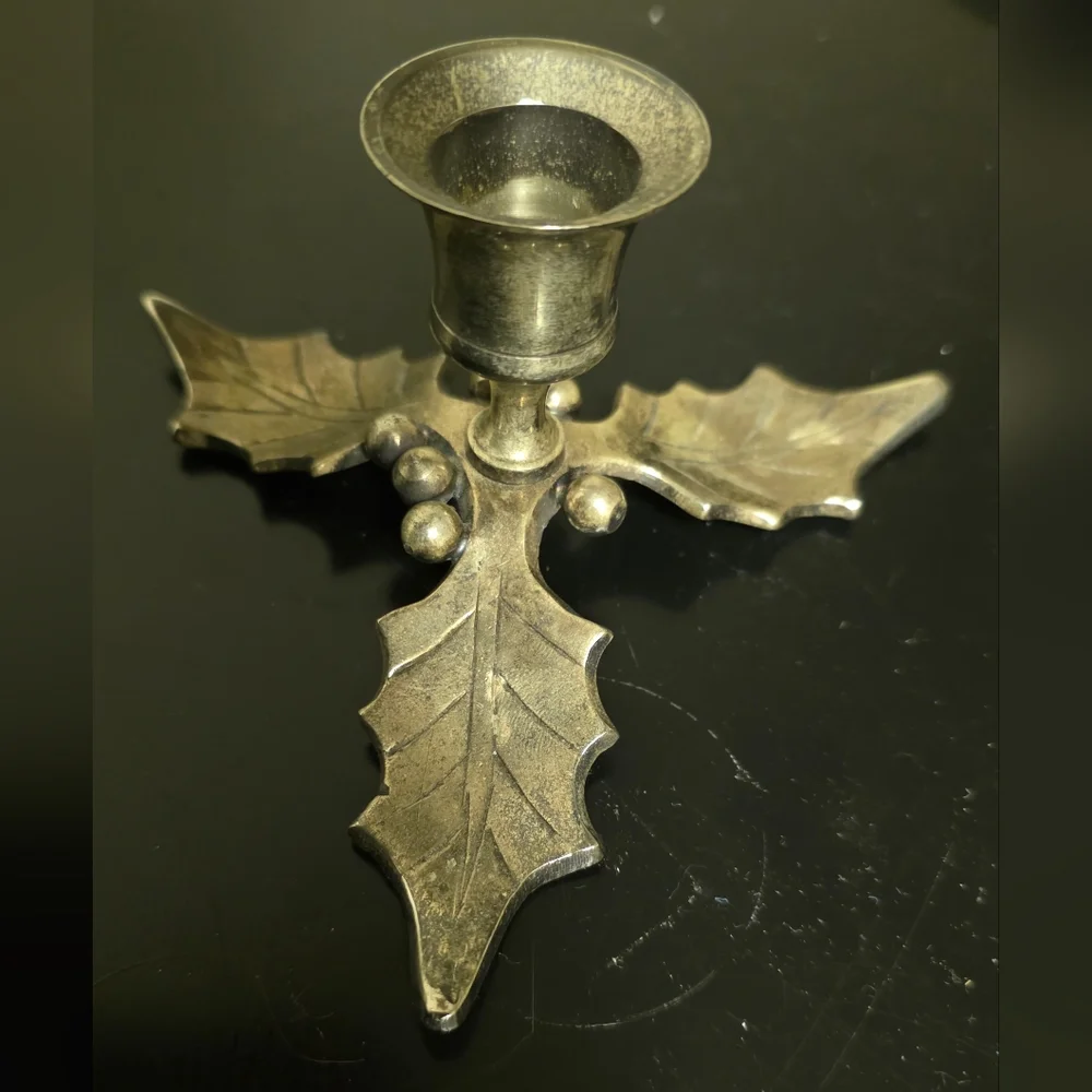 Silver Holly Leaf Candle Holder